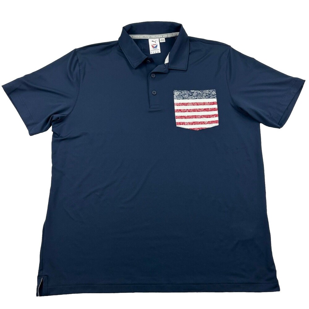 Puma Volition America Polo Shirt Mens L USA Flag Pocket Folds Of Honor